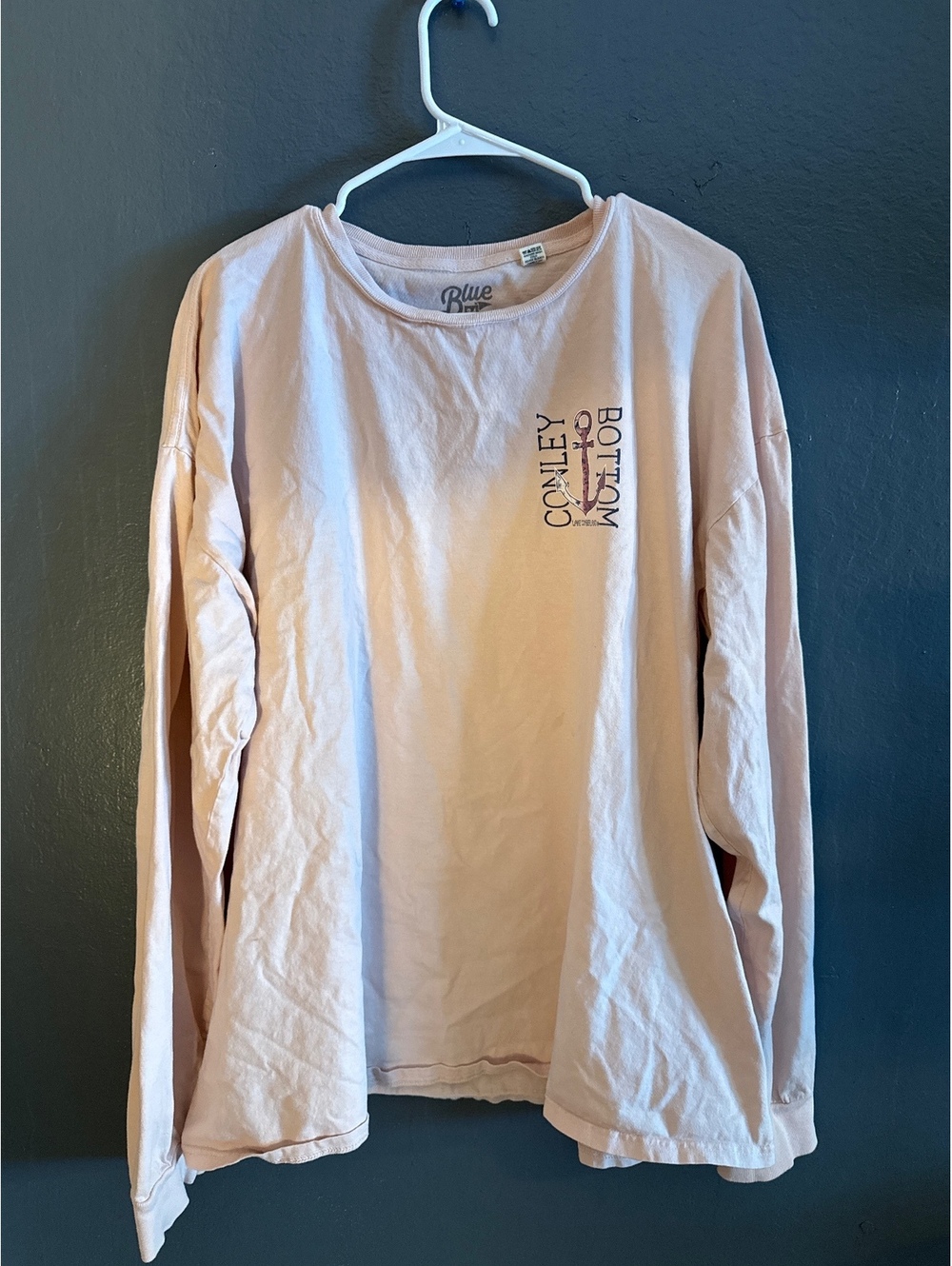 Blue 84 Pink Long Sleeve Cotton T-Shirt with Anchor Graphic, Size 2XL
